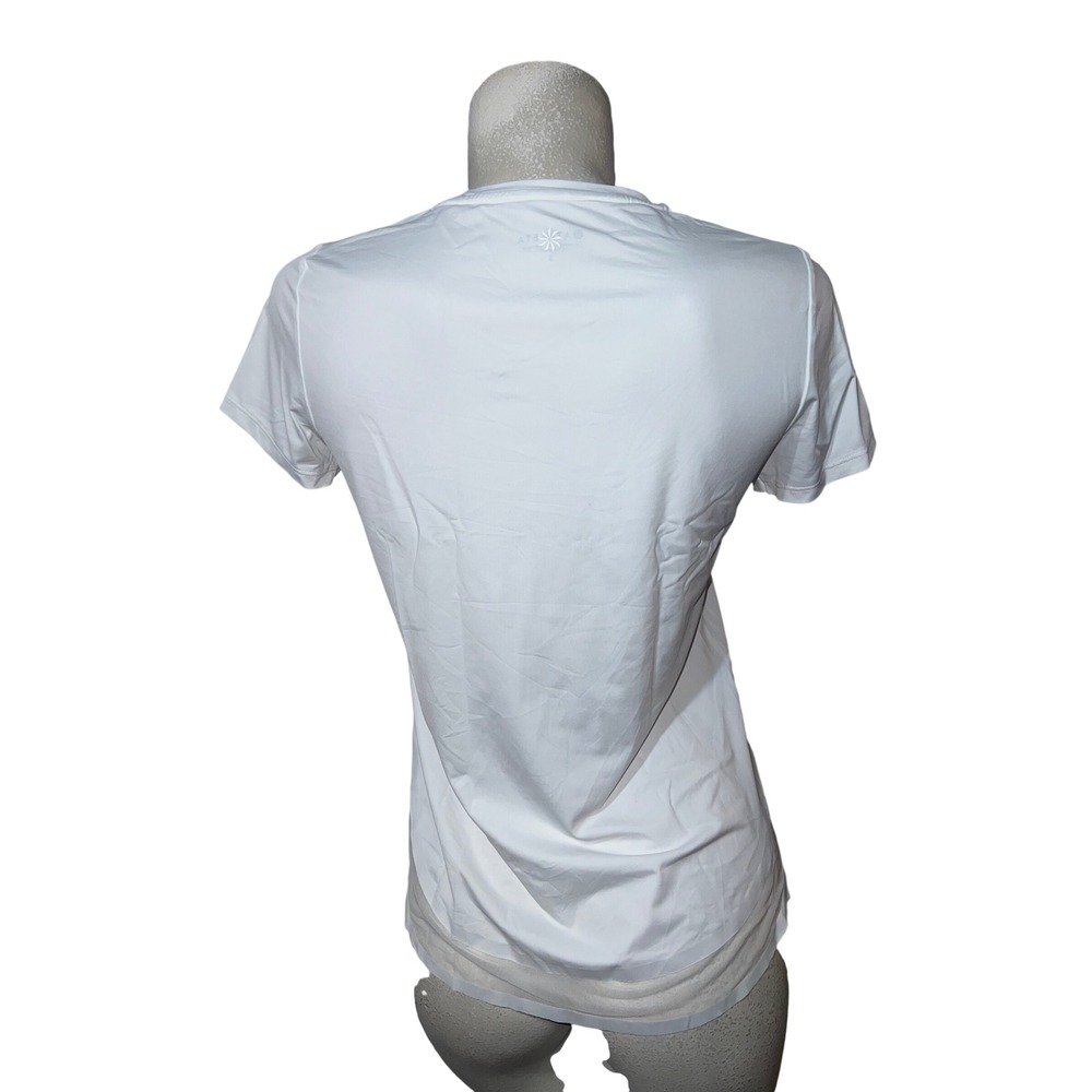 Athleta Womens White Short Sleeve Mesh Hem Performance Workout Top Size S - Picture 5 of 7